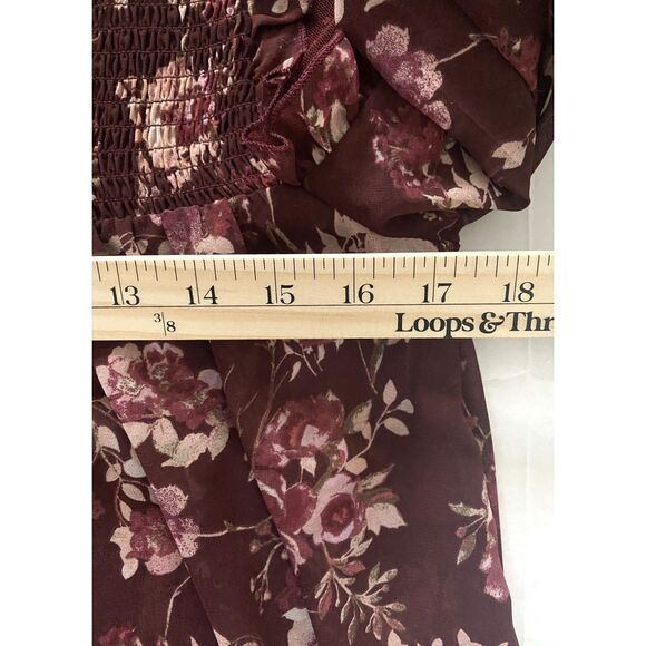 Taylor and Sage Printed Lace Illusion Dark Berry Bark Polyester Blouse Top Sz M - Picture 6 of 11